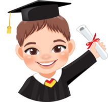 Boy holding diploma in academic gown for graduation day, Happy boy cartoon character for graduation day card template png