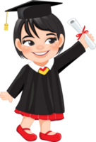 Girl holding diploma in academic gown for graduation day, Happy girl cartoon character for graduation day card template png