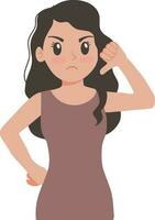 Young woman making hand gesture showing thumbs down illustration vector