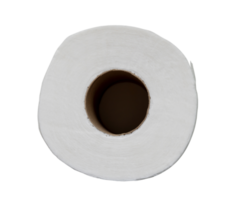 Top view of single tissue paper roll for use in toilet or restroom with hollow in the middle isolated with clipping path in png file format