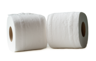 två rullar av vit vävnad papper eller servett isolerat med klippning väg och skugga i png fil formatera.