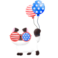 Happy 4th of July cute cat watercolor Illustration element png