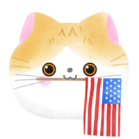 Happy 4th of July cute cat watercolor Illustration element png