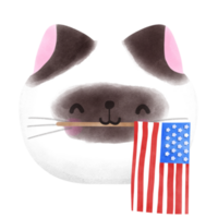 Happy 4th of July cute cat watercolor Illustration element png