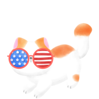 Happy 4th of July cute cat watercolor Illustration element png