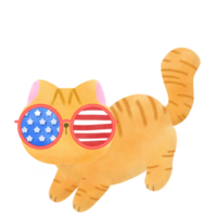 Happy 4th of July cute cat watercolor Illustration png