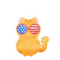 Happy 4th of July cute cat watercolor Illustration png