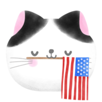 Happy 4th of July cute cat watercolor Illustration png