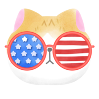 Happy 4th of July cute cat watercolor Illustration png