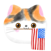 Happy 4th of July cute cat watercolor Illustration png