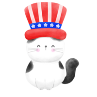 Happy 4th of July cute cat watercolor Illustration png