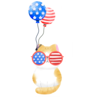 Happy 4th of July cute cat watercolor Illustration element png