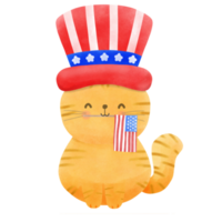 Happy 4th of July cute cat watercolor Illustration element png