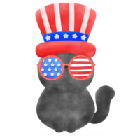 Happy 4th of July cute cat watercolor Illustration element png