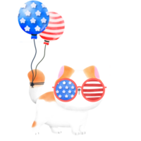 Happy 4th of July cute cat watercolor Illustration element png