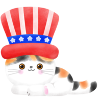 Happy 4th of July cute cat watercolor Illustration element png