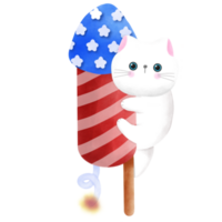 Happy 4th of July cute cat watercolor Illustration element png