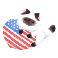 Happy 4th of July cute cat watercolor Illustration element png