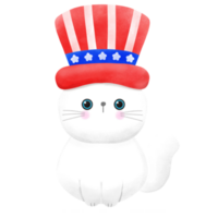 Happy 4th of July cute cat watercolor Illustration element png