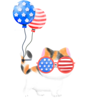 Happy 4th of July cute cat watercolor Illustration png