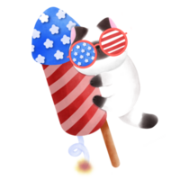 Happy 4th of July cute cat watercolor Illustration png