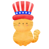 Happy 4th of July cute cat watercolor Illustration png