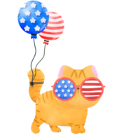 Happy 4th of July cute cat watercolor Illustration png