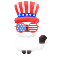 Happy 4th of July cute cat watercolor Illustration png