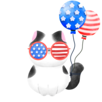 Happy 4th of July cute cat watercolor Illustration element png