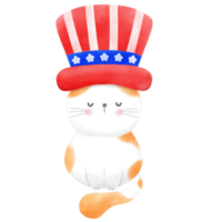 Happy 4th of July cute cat watercolor Illustration png