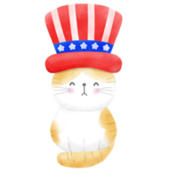 Happy 4th of July cute cat watercolor Illustration png