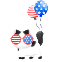 Happy 4th of July cute cat watercolor Illustration png