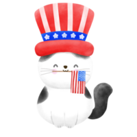 Happy 4th of July cute cat watercolor Illustration png