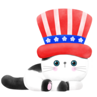 Happy 4th of July cute cat watercolor Illustration png