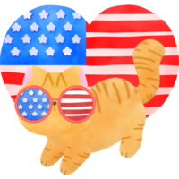 Happy 4th of July cute cat watercolor Illustration png