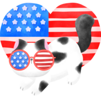 Happy 4th of July cute cat watercolor Illustration png