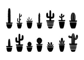 Cactus black silhouette set transparent vector illustration