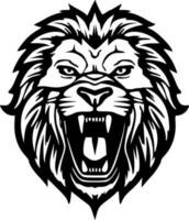 Angry lion head black outlines monochrome vector illustration
