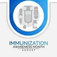 Immunisation awareness month is observed every year in August, it is the process by which an individual's immune system becomes fortified against an agent. Vector illustration