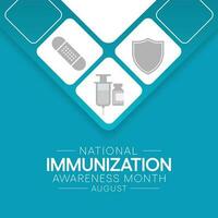 Immunisation awareness month is observed every year in August, it is the process by which an individual's immune system becomes fortified against an agent. Vector illustration