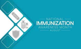 Immunisation awareness month is observed every year in August, it is the process by which an individual's immune system becomes fortified against an agent. Vector illustration