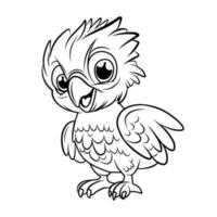 CHICKEN COLORING PAGE. Chick cute funny character linear illustration for children coloring vector