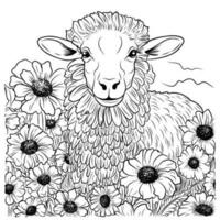 COLORING PAGE sheep. Sheep cute funny character linear illustration childrens for coloring. Sheep farm vector