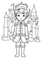 Prince coloring page. Coloring page prince in a crown and royal clothes vector