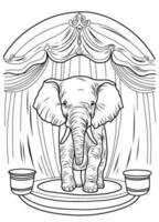 Elephant in the circus coloring page. Elephant in the circus arena coloring page. vector