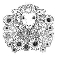 COLORING PAGE sheep. Sheep cute funny character linear illustration childrens for coloring. Sheep farm vector