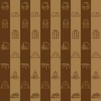 Camping element line art block pattern seamless vector on brown background , camping pattern seamless wallpaper