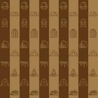 Camping element line art block pattern seamless vector on brown background , camping pattern seamless wallpaper