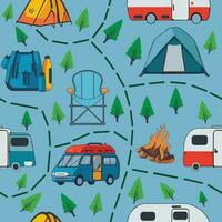 Camping element pattern seamless vector on blue background , camping pattern seamless wallpaper