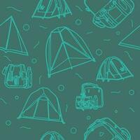 Camping element line art pattern seamless vector on green background , camping pattern seamless wallpaper